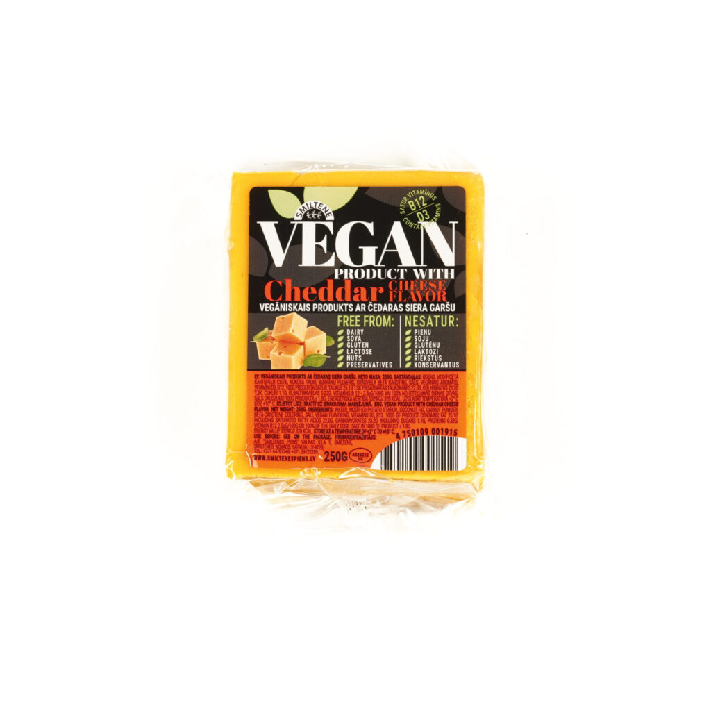VEGAN PRODUCT WITH CHEDDAR CHEESE FLAVOR